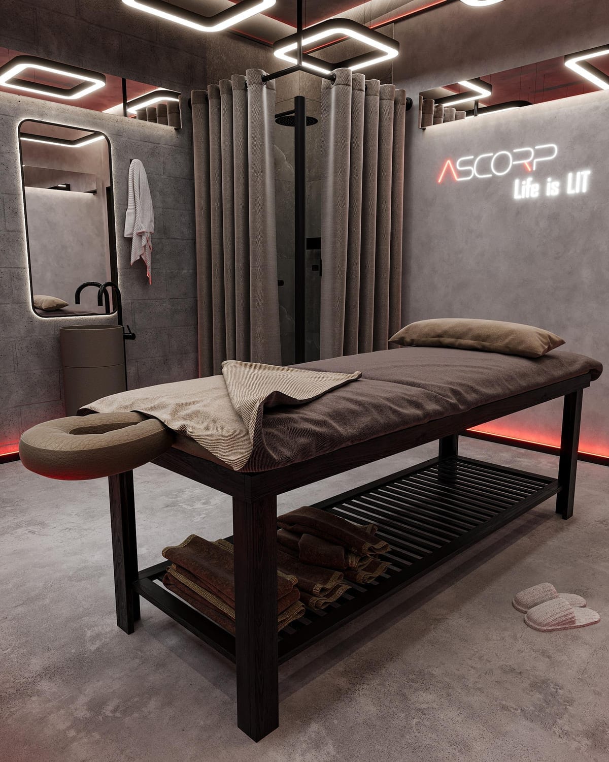 Массажный кабинет ASCORP с неоновой подсветкой